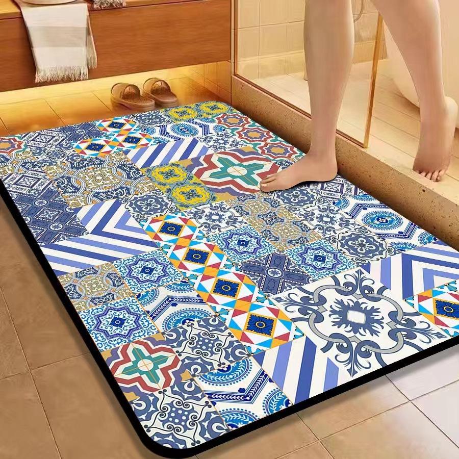 American Flower Diatom Mud Floor Mat, Bathroom Non-Slip And Dirt-Resistant Absorbent Floor Mat, Toilet Quick-Drying And Easy To Take Care Of