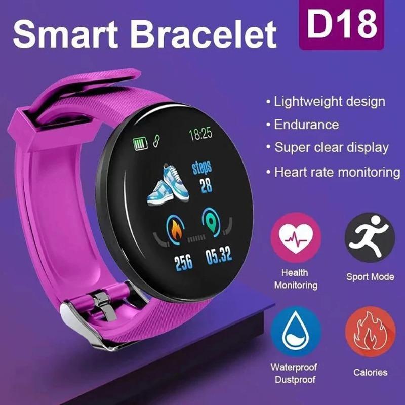 D18 Waterproof Color Round Screen Smart Bracelet Heart Rate Blood Pressure Sleep Monitor Walking Exercise Fitness Smart Watch