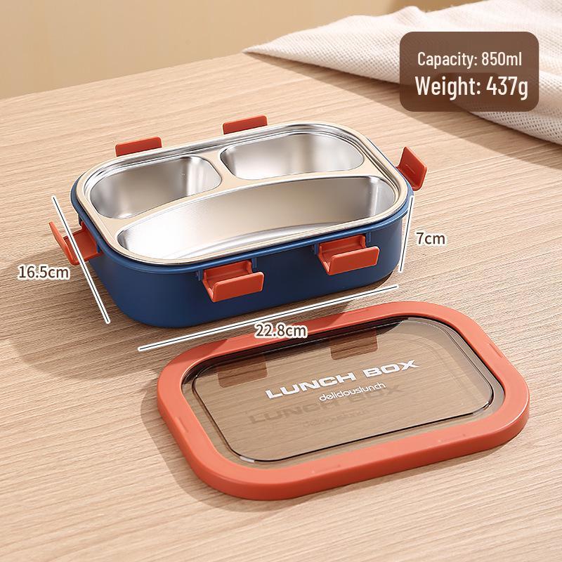 Nordic-Style Stainless Steel Lunch Box with Compartments, Fork, and Spoon - Microwave Safe