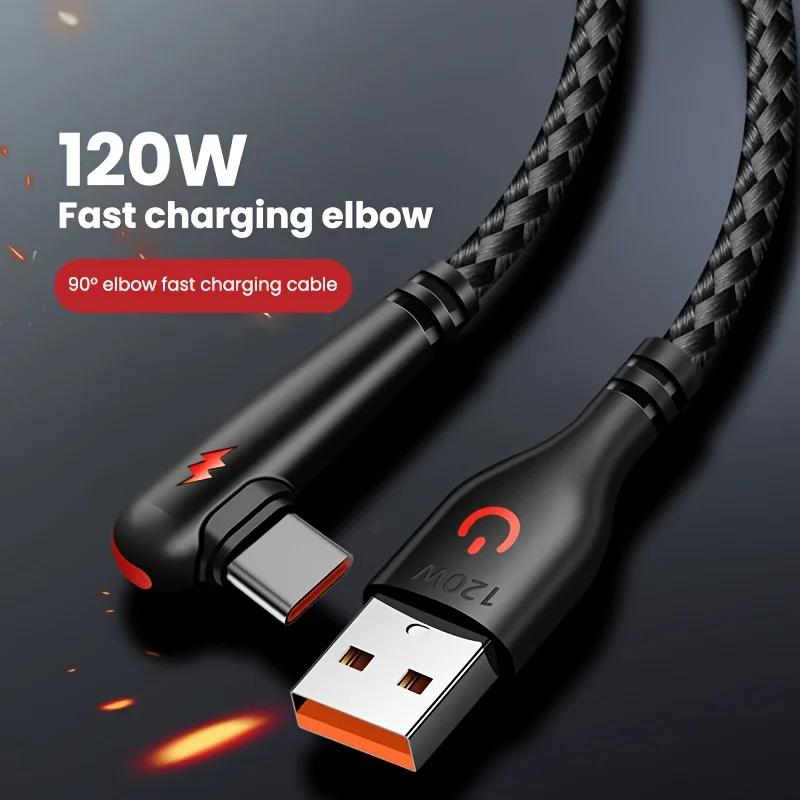 0.25m 1m 2m 120W Braided 90-Degree Elbow Fast Charging USB To Type-C Cable for Gaming for 16 15 14 13 12 Redmi K50
