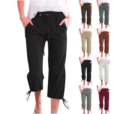 Women's Fashion Solid Color Elastic Waisted Drawstring Pocket Casual Pencil Pants
