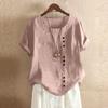 Women's Fashion Casual Solid Color Round Neck Short Sleeve Cotton Linen T-Shirt Top