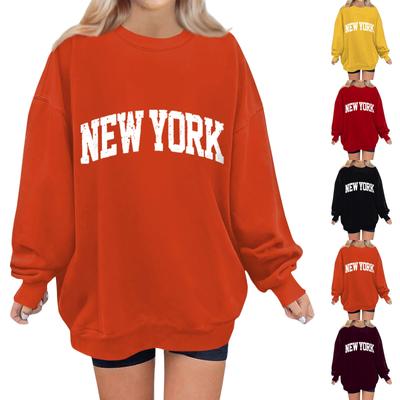 Women's Fashion Casual Drop Shoulder Long Sleeve Printed Round Neck Sweater Top