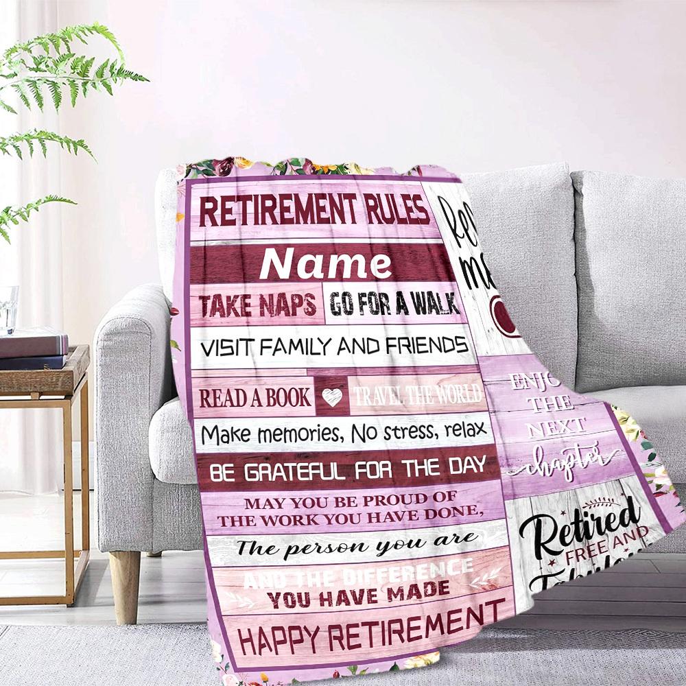 Retirement Rules Relax Travel Create Memories Gift Customizable Blanket Customize Your Name Comfortable Versatile For Sofa Couch Office Bed Picnics