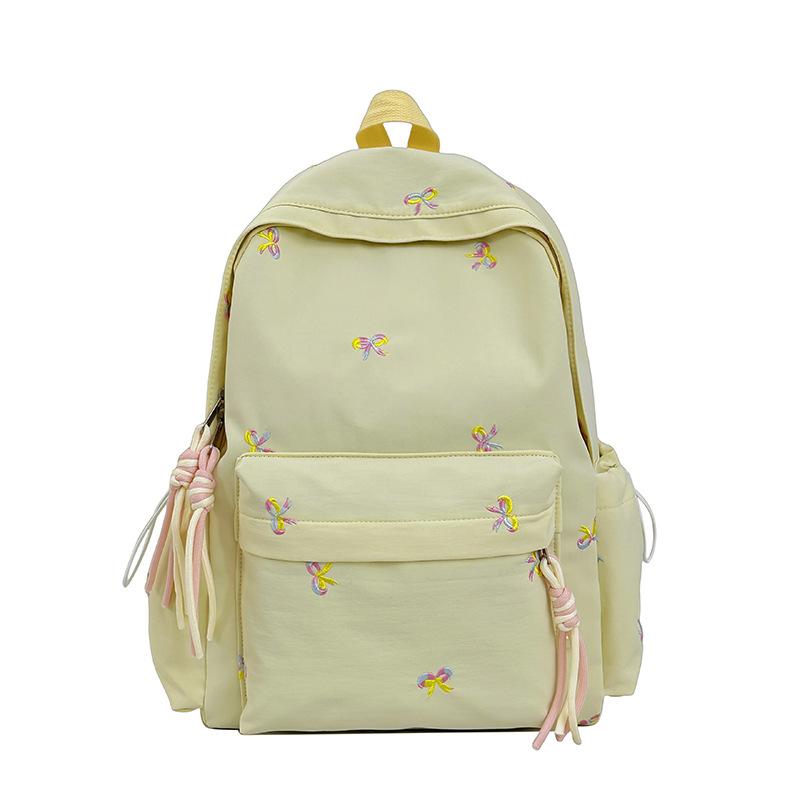 Backpack with Embroidered Bow Pattern for Teenage Girls Daily Use Cute Kawaii Style