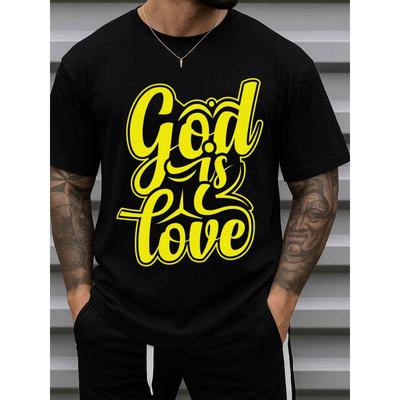 Taglie Europee T-shirt Grafica da Uomo God Is Love - Abbigliamento Fede Nero con Messaggio Religioso, Maglietta Casual Girocollo a Maniche Corte per la Chiesa