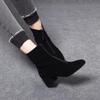 Skinny fashion boots autumn and winter new black round head front zipper thick heel thin boots temperament women's boots