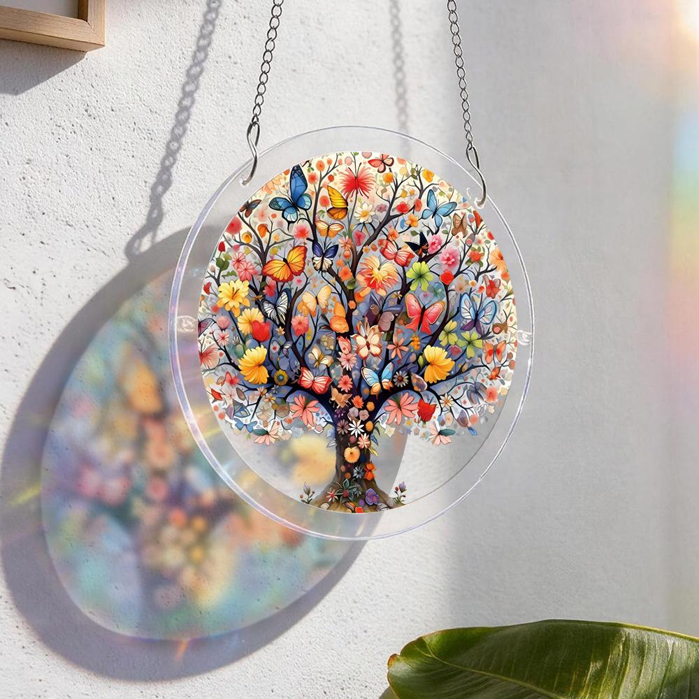 2D Flat - 2D Flat Is Not 3D Acrylic Sun Catcher Puzzle, Colorful Tree of Life Sun Catcher Puzzle 83pcs, Acrylic Puzzle Garden Decoration, Suitable for