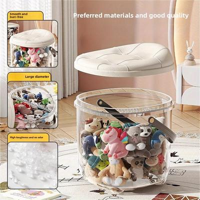 Multifunctional Storage Stool, Kids Plush Toy Sitting Stool, Transparent Storage Stool, Plastic Doll Storage Box