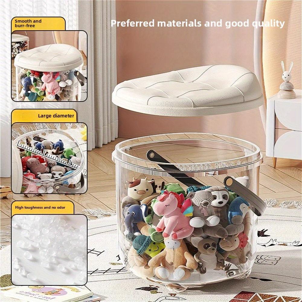 Multifunctional Storage Stool, Kids Plush Toy Sitting Stool, Transparent Storage Stool, Plastic Doll Storage Box