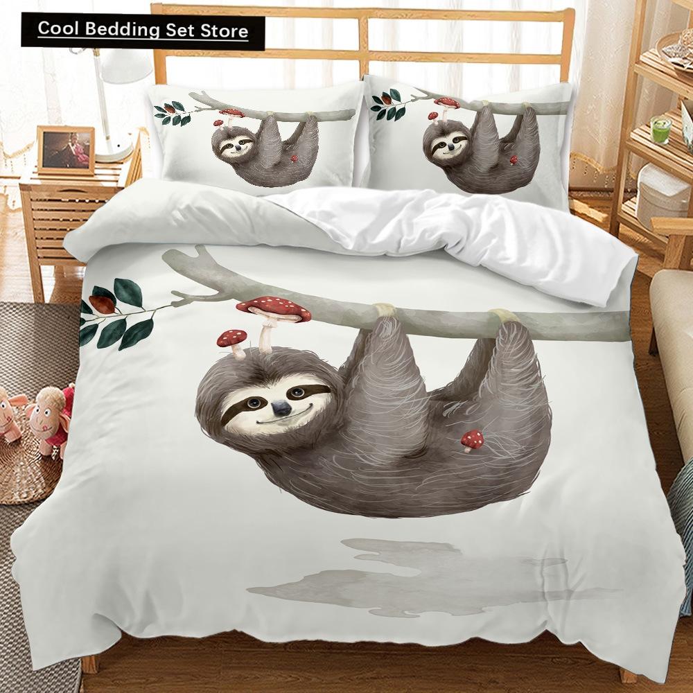 Cartoon Sloth Duvet Cover King Queen Funny Animal Bedding Set for Kids Wildlife Polyester Quilt Cover Children Birthday Gifts