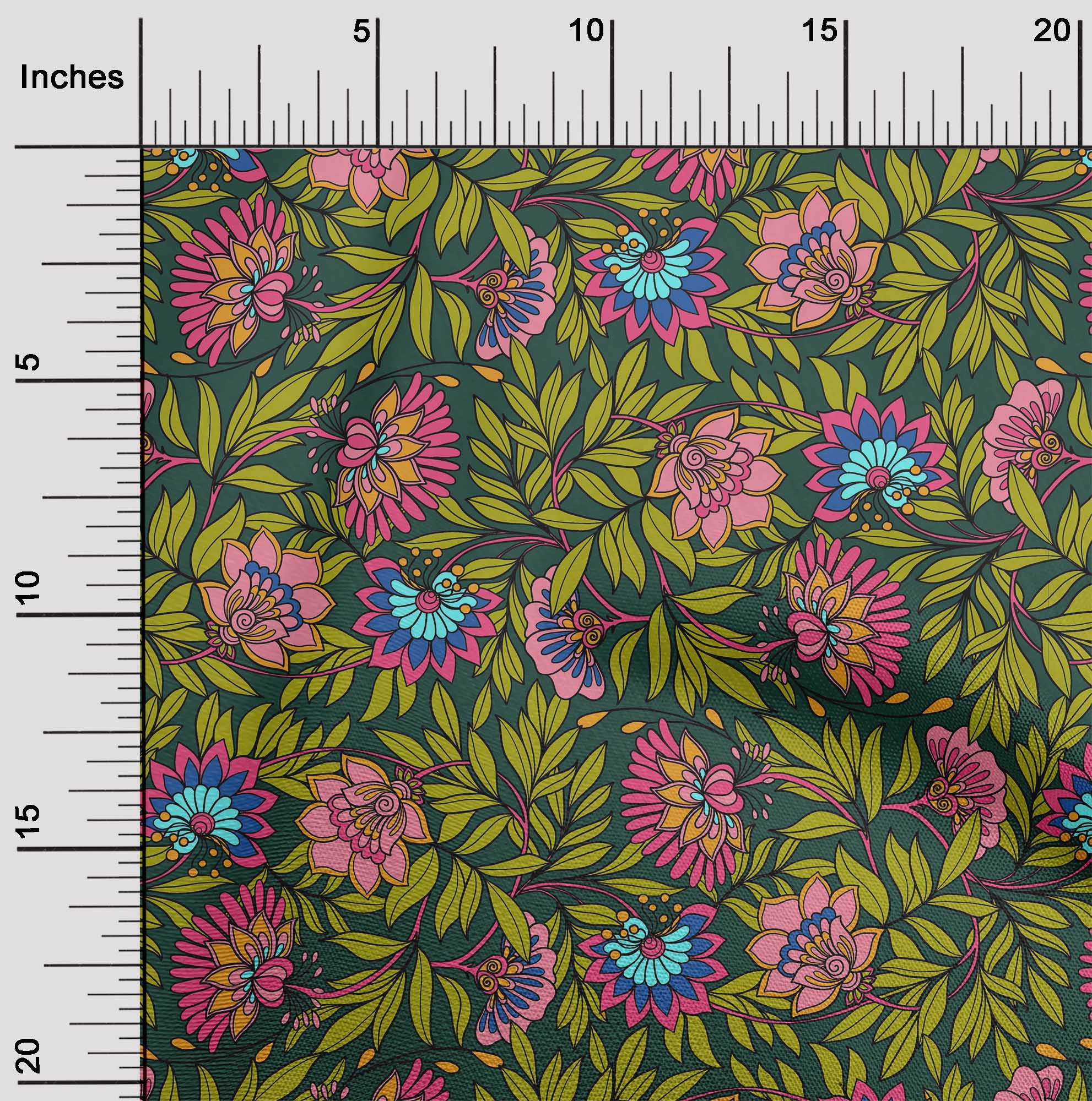 

oneOone Cotton Flex Fabric Leaves & Floral Clip Art Print Sewing Fabric BTY 40 Inches 42 Inch Wide - Viscose Chiffon синій