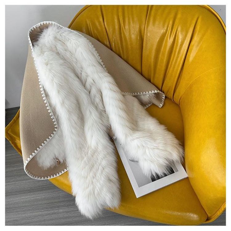 Winter Faux Fur Coat Women Short Wool Fashion Open Front Jacket with Fur Collar