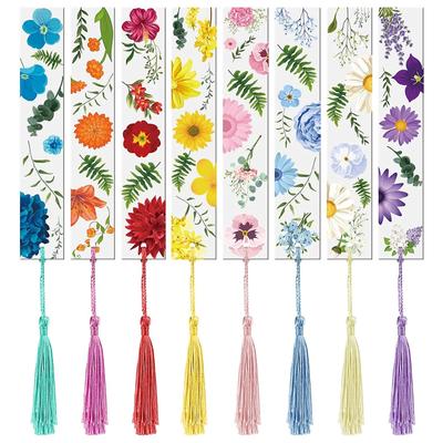 Cute Flower Acrylic Bookmarks Clear Floral Book Markers with Colorful Tassels for Women Kids Teacher Book Lovers 8 Style