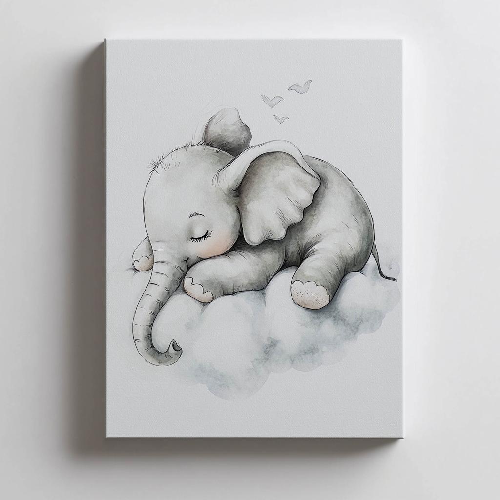 Plakat Senny Słonik Na Chmurze Plakat Senny Słonik Na Chmurze, 40X50 Cm, Rama Aluminiowa Złota, Papier Matowy 230 Gsm