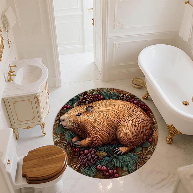 Pinecone Animals,Round Area Rug,Carpet Rug for Living Room Bedroom Sofa Playroom Decor,Non-slip Floor Mat