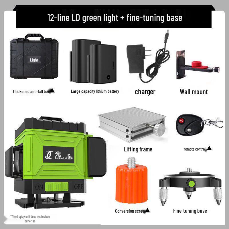 High Precision 12/16-Line Green Laser Level with Infrared for Walls and Floors, Auto-Leveling