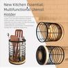 Wooden Base Kitchen Storage Bucket Drainage Hole Cooking Utensil Rack  Kitchen Storage