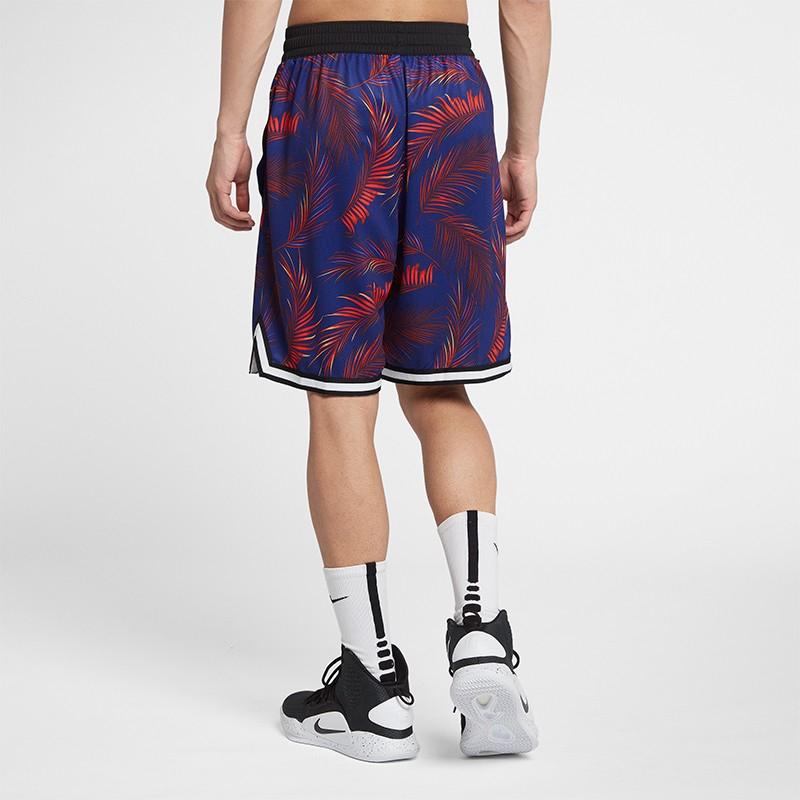 Nike Floral Logo Print Drawstring Basketball Shorts Men Bottoms Blue AR1322-590