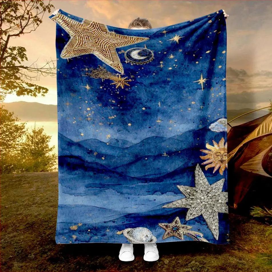 Celestial Night Sky Blanket Reversible Flannel Throw For Stargazers All Season Comfort Cosmic Dreams Gift 60X80