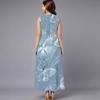 Women Plus Size Sleeveless Round Neck Dress Graceful Climbing Floral Vines Flowy Mid Calf Gown