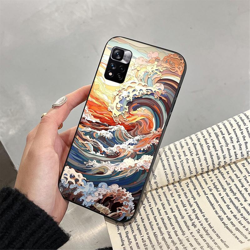 

Красивый пейзажный чехол для телефона Moon Wave Art для Xiaomi Redmi note 13 12 Pro 11S 11 10 Pro 10S 12S Redmi 10 9C 13C Redmi 10