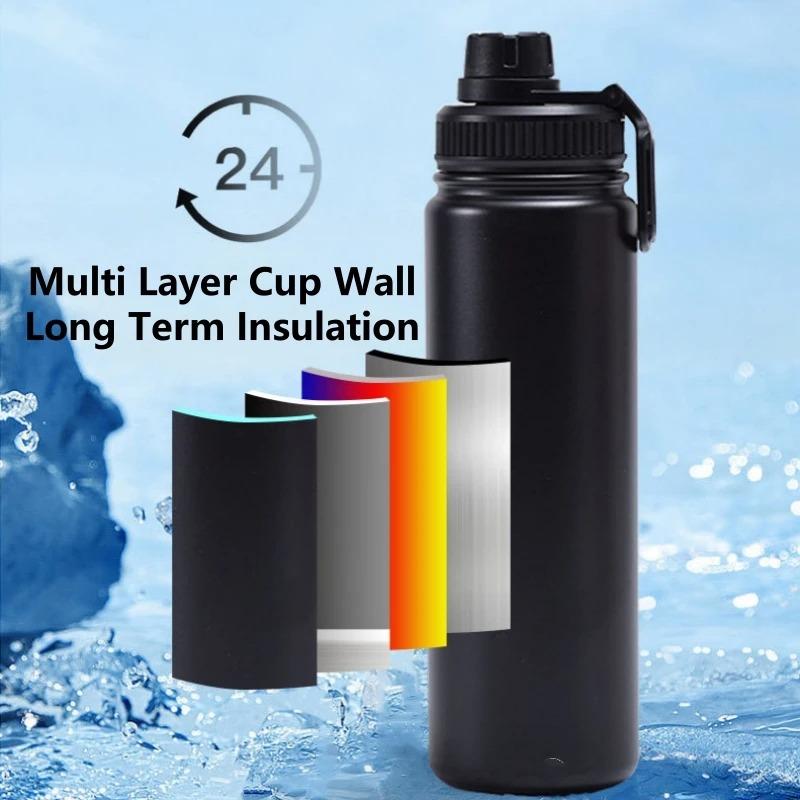 750ml Stainless Steel Vacuum Insulated Sports Water Bottle with 100% Leak-Proof Travel Lid, Large Capacity Portable Vacuum Pot