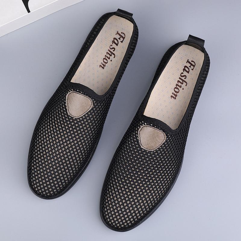 Fashion Summer New Hollow Out Casual Shoes Breathable Flat Shoes Men's Mesh Shoes Beach Shoes Anti Slip Soft Sole Shoes Men's Loafers