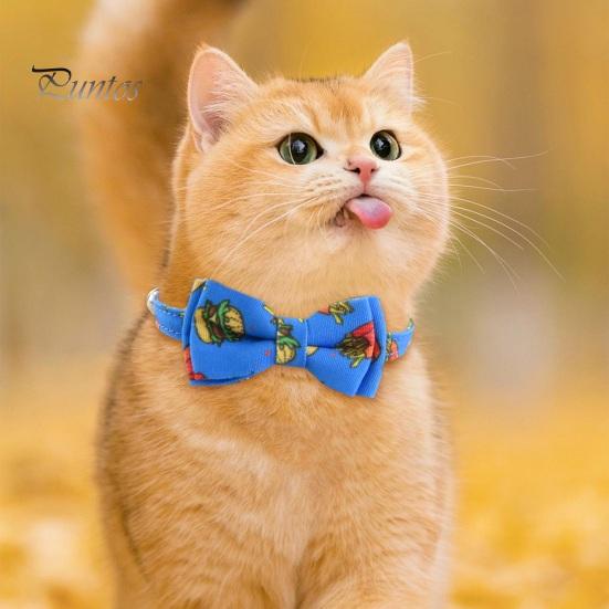 Nastavitelný obojek pro domácí mazlíčky s nerezovou bezpečnostní přezkou zvonek Roztomilý design motýlka Tkanina na krk s motivem jídla pro malé a střední psy