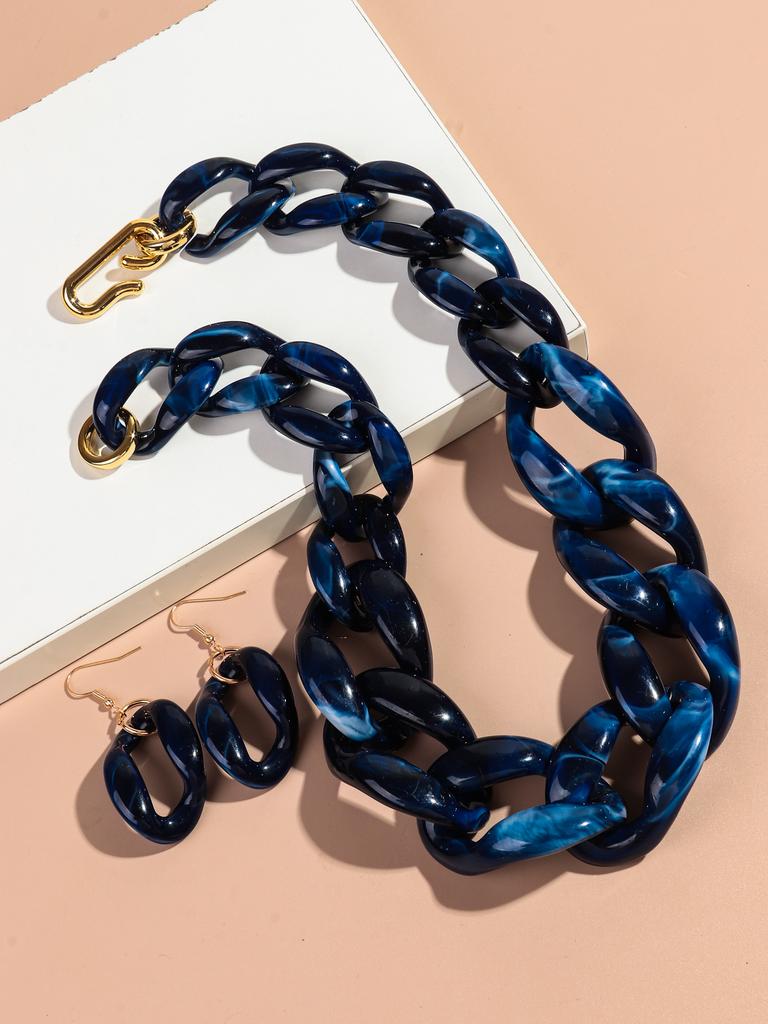 Trendy Acrylic Big Chunky Chain Necklace Set for Women Man Statement Colorful Resin Link Earring Choker Exaggerated Jewelry Gift