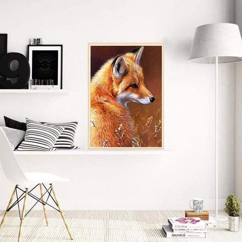 5D DIY Diamond Painting Diamond Embroidery Lonely Fox Full Display Circular Picture Of Rhinestones Decor Gift