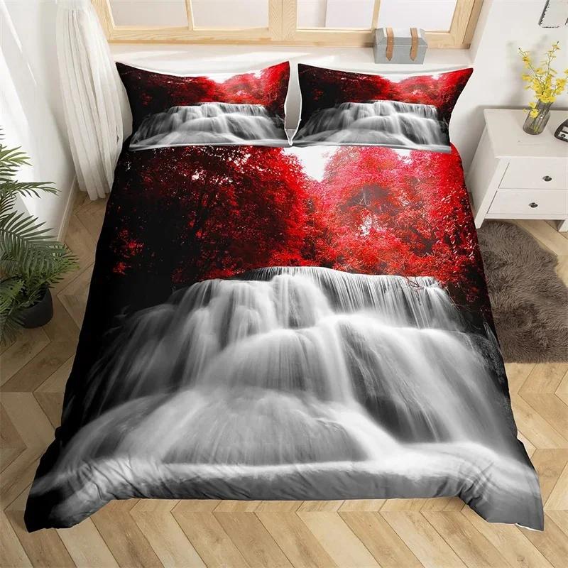 Comforter Natural Landscape Single Twin King Waterfall Bedding Set Polyester Mountains River Comforter For Boys Girl
