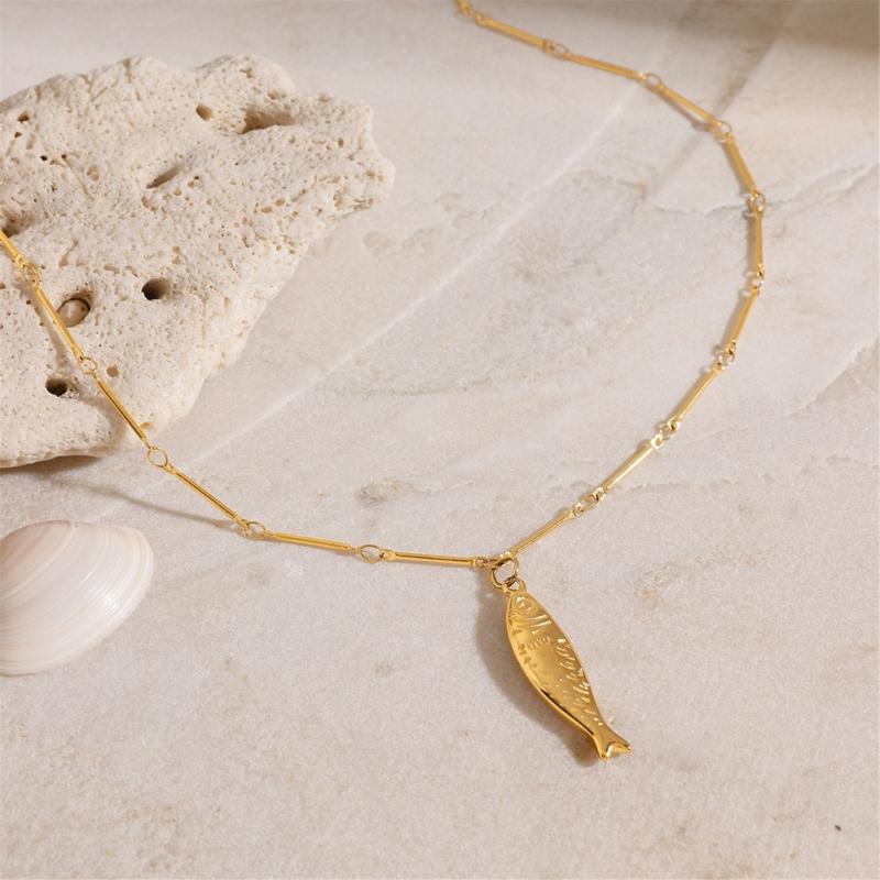 Gold Tone Earrings/Necklace Necklace Stainless Steel Fashion Jewelry for Women Trendy Accessory For Sensitive Skin
