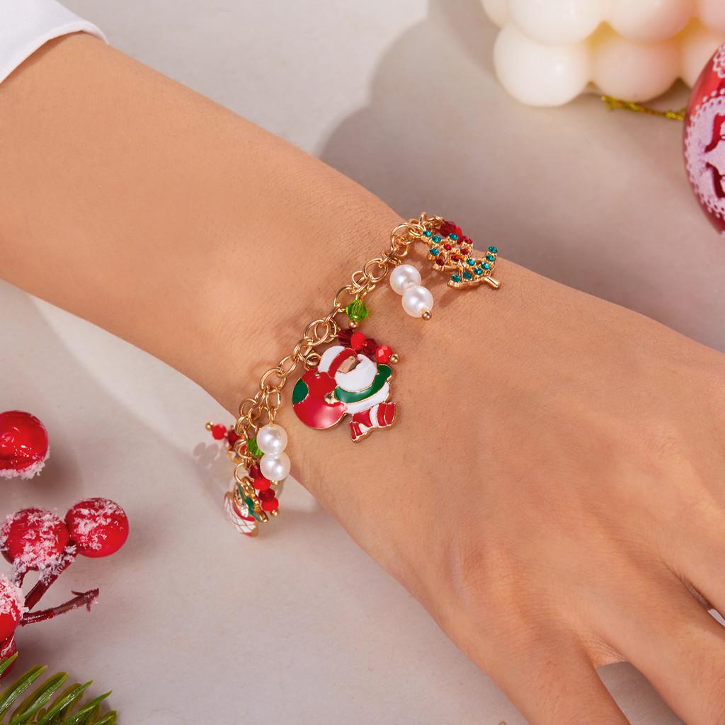 Pulseira de Charme de Natal Para Mulheres Com Pingente de Floco de Neve Veado Papai Noel Feita à Mão