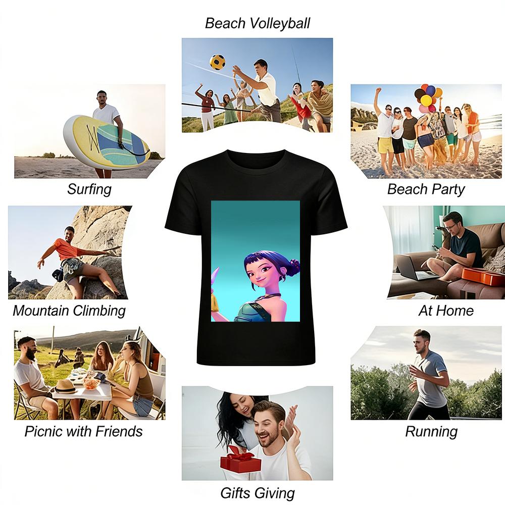 Chinese Style Mulan Cartoon Print T-Shirt Loose Casual Unisex Daily Wear Top Pure Cotton T-shirt