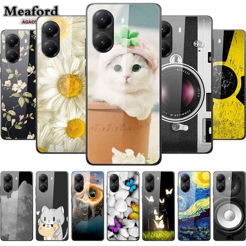 Glass Case for Poco X7 pro Luxury Phone Back Capa Lovely Case for PocoX7pro X 7 pro Hard Tempered Shield Animals Cartoon Cover