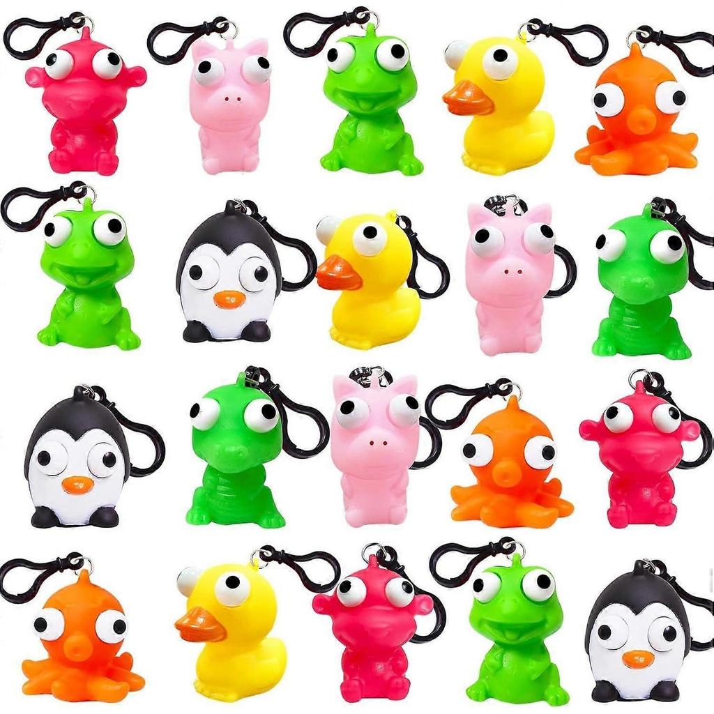 Lot de 24 Porte-clés Animaux à Œil Sortant avec Enfants, Pop Eye à Presser Cadeau d'Anniversaire pour Classe d'École Jouets Squishy pour Enfants Garçons Filles, Remplisseurs de Panier de Pâques Fidge