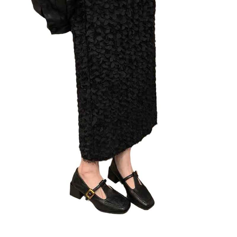 French retro square head thick heel single shoes female spring and autumn new evening wind Korean version fairy high heels Mary Jane small leather sh