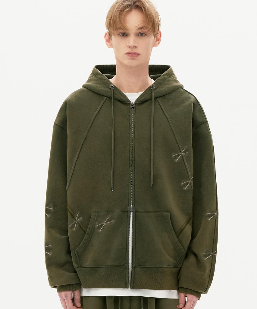 Trillion Domingo Pigment 2-Way Sweat Hoodie Zip-Up (Khaki)