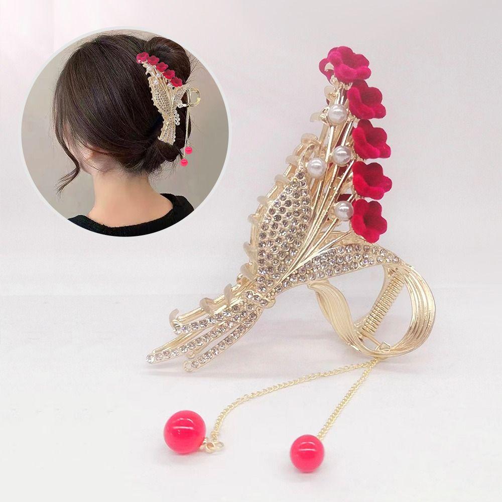 Lily of The Valley Bouquet Tassel Clip Shiny Color Hair Clips Rhinestone  Women