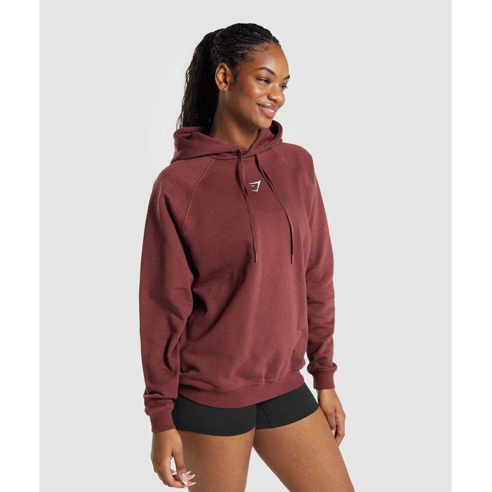 Gymshark Tréninková nadměrná fleecová mikina s kapucí vínově hnědá B5a7n Rbqv