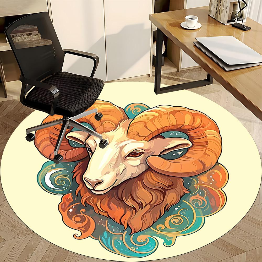 1pc Ram Zodiac Office Round Area Rug,  Mat Suitable For Office, Under Office Chairs Bedroom Living Room Home Decor, Room Deco