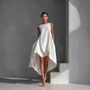 Rochie de vară casual pentru femei, cu gât rotund, fără mâneci, lungime asimetrică, croială lejeră, aspect de in