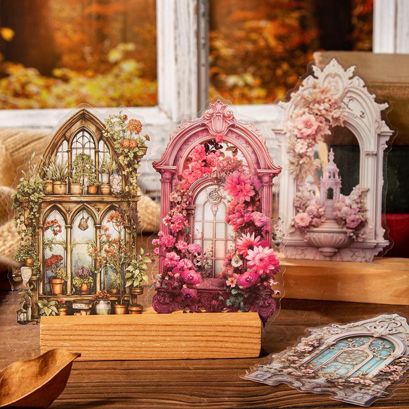 Retro European Style Floral Window PET Sticker - DIY Decorative Material, 6 Designs