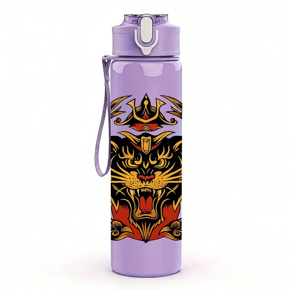 1PC Tiger Head Ornate Frame Print 750ml Color Plastic Sports Water Bottle Leakproof Flip Straw Lid Suitable for Sports Office Home Use
