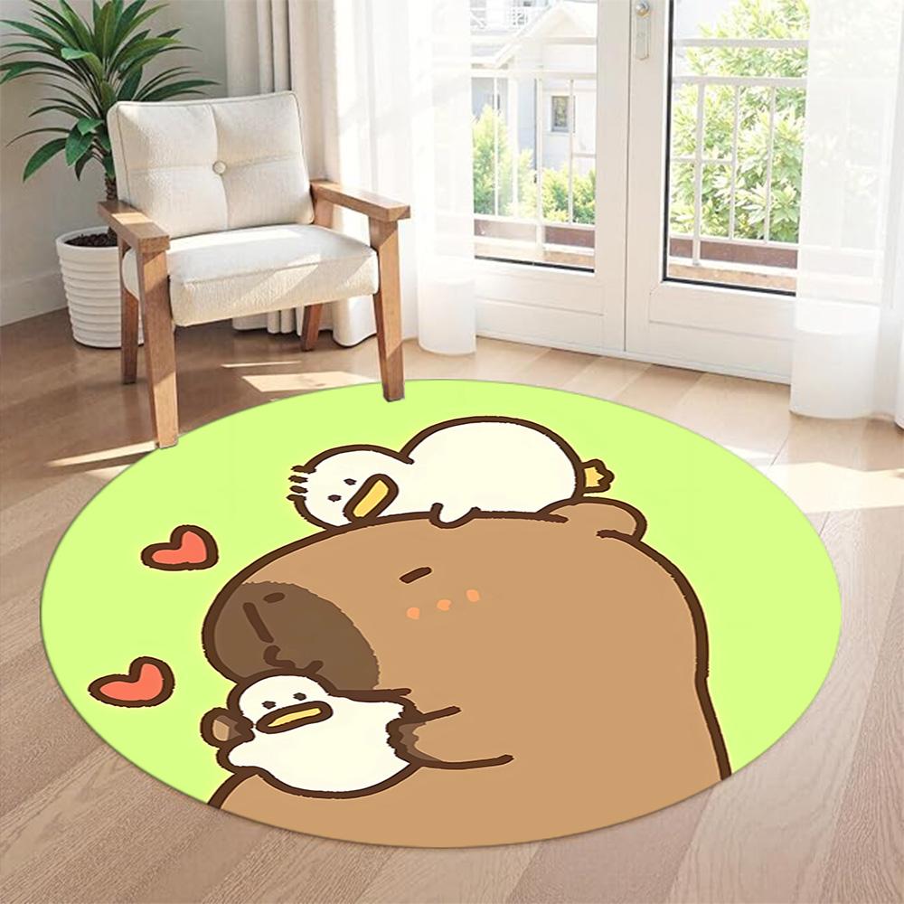 Capybara Round Floor Mat Suitable for Entryway Foyer Hallway Kitchen Antislip Round Carpet Decorate Offices Birthday Christmas Gift