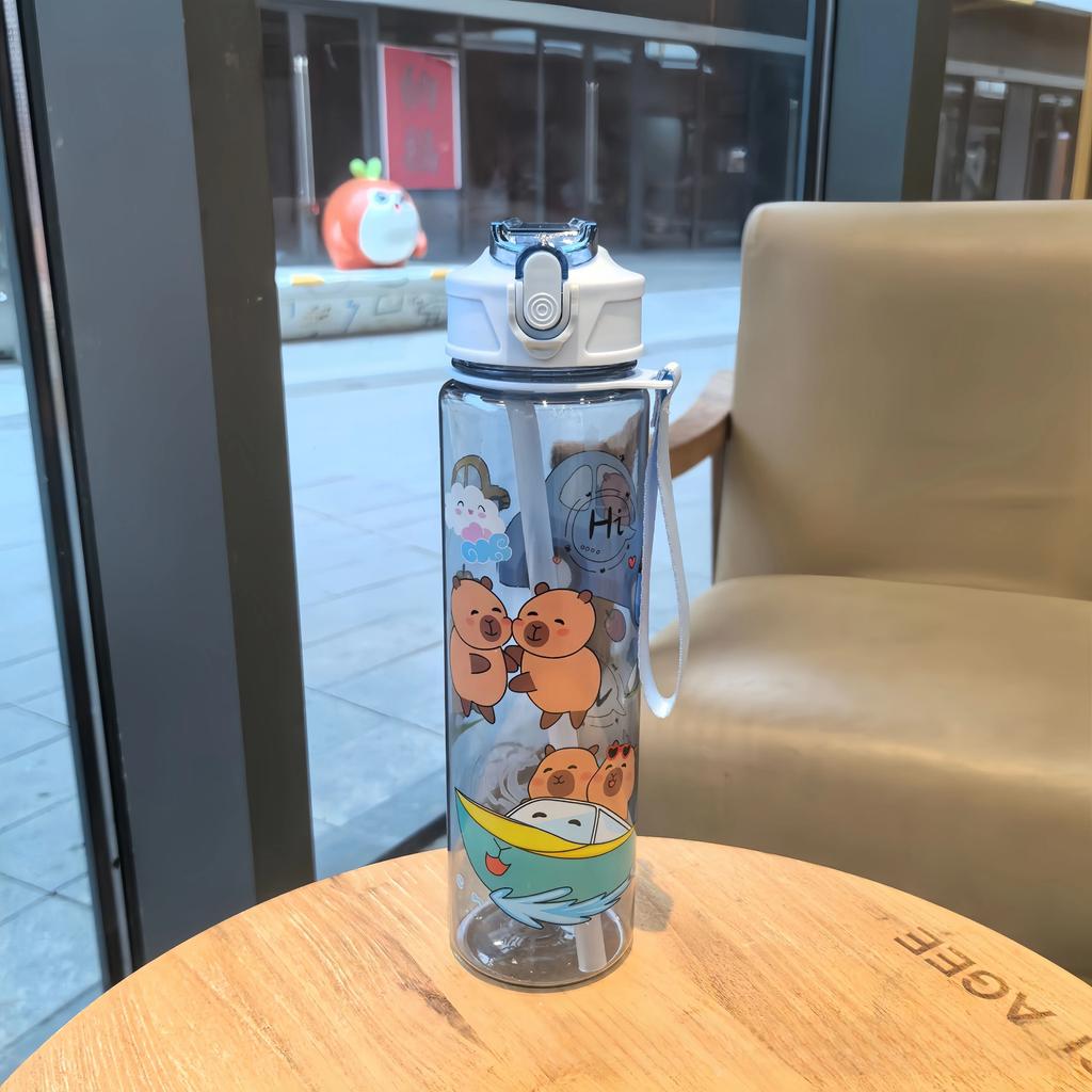 800ML Kids Water Sippy Cup PortableChildren's Plastic Water Cup Creative Cartoon Cup with Straws Leakproof Water Bottle Outdoor