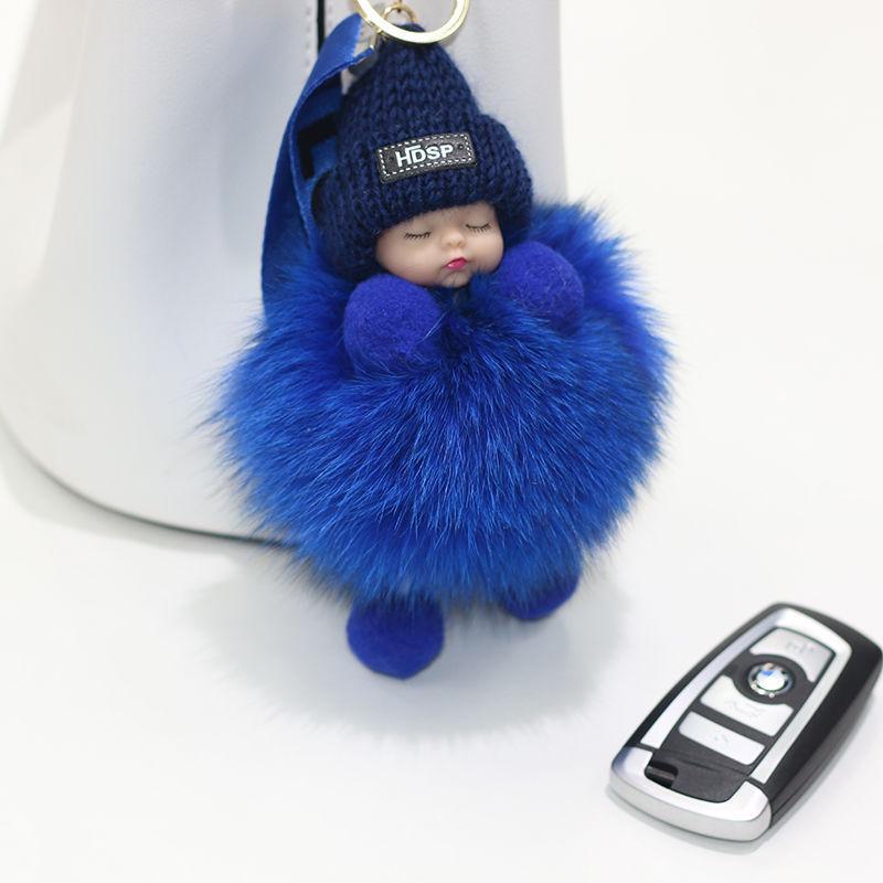 Genuine Fox Fur Pom Pom Doll Keychain Pendant for Bags and Accessories