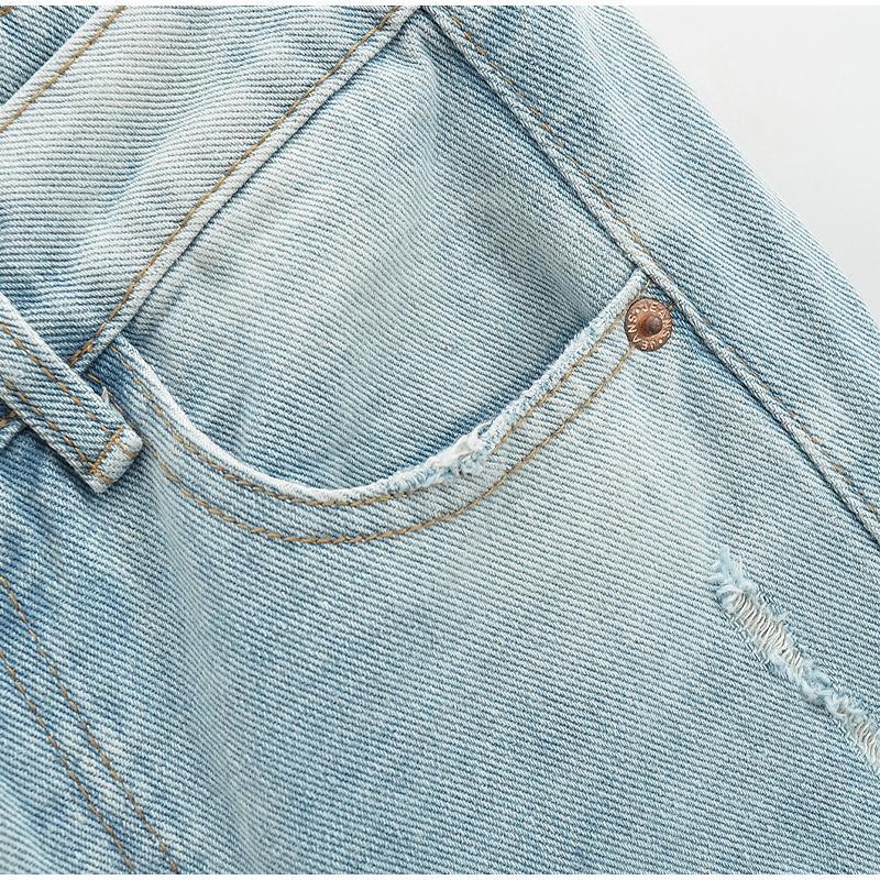 Mode Lässig Damen Voll Längen Locker Sitzende Jeans Gemütlich Mittlere Taille Abgenutzt Baggy Denim Hose Weiter Bein Hinten Aufgerissene Manschette Jean