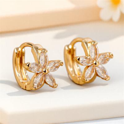 Charm White Zircon Stone Flower Hoop Earrings For Women Vintage Female  Gold Color Wedding Jewelry